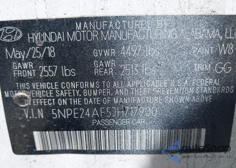 2018 Hyundai Sonata Se from USA, damaged, VIN 5NPE24AF5JH717900